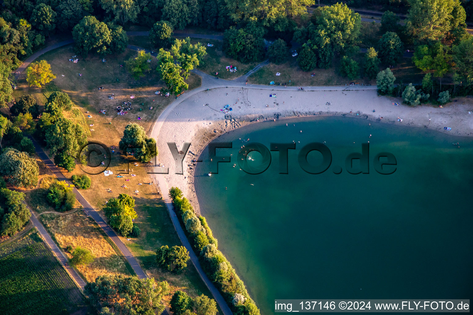 Bathing beach Vogelstang lake in the district Vogelstang in Mannheim in the state Baden-Wuerttemberg, Germany
