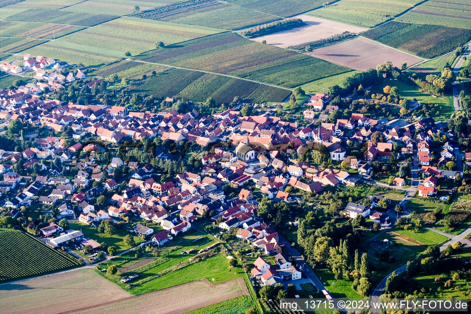 Drone recording of Göcklingen in the state Rhineland-Palatinate, Germany