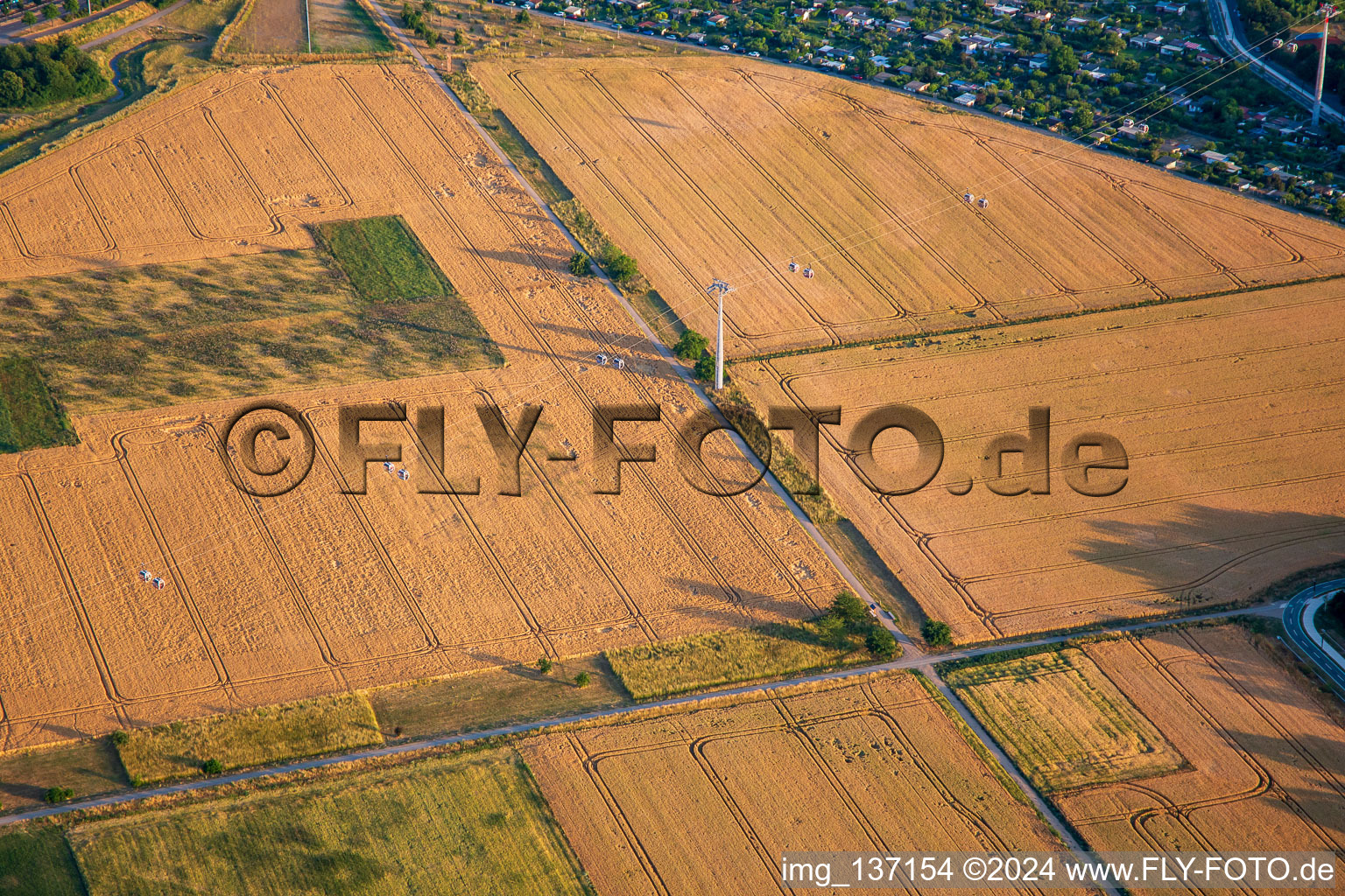 Aerial view of Cable car from Spinelli to Luisen-Park of the Federal Garden Show Mannheim BUGA 2023 in the district Feudenheim in Mannheim in the state Baden-Wuerttemberg, Germany