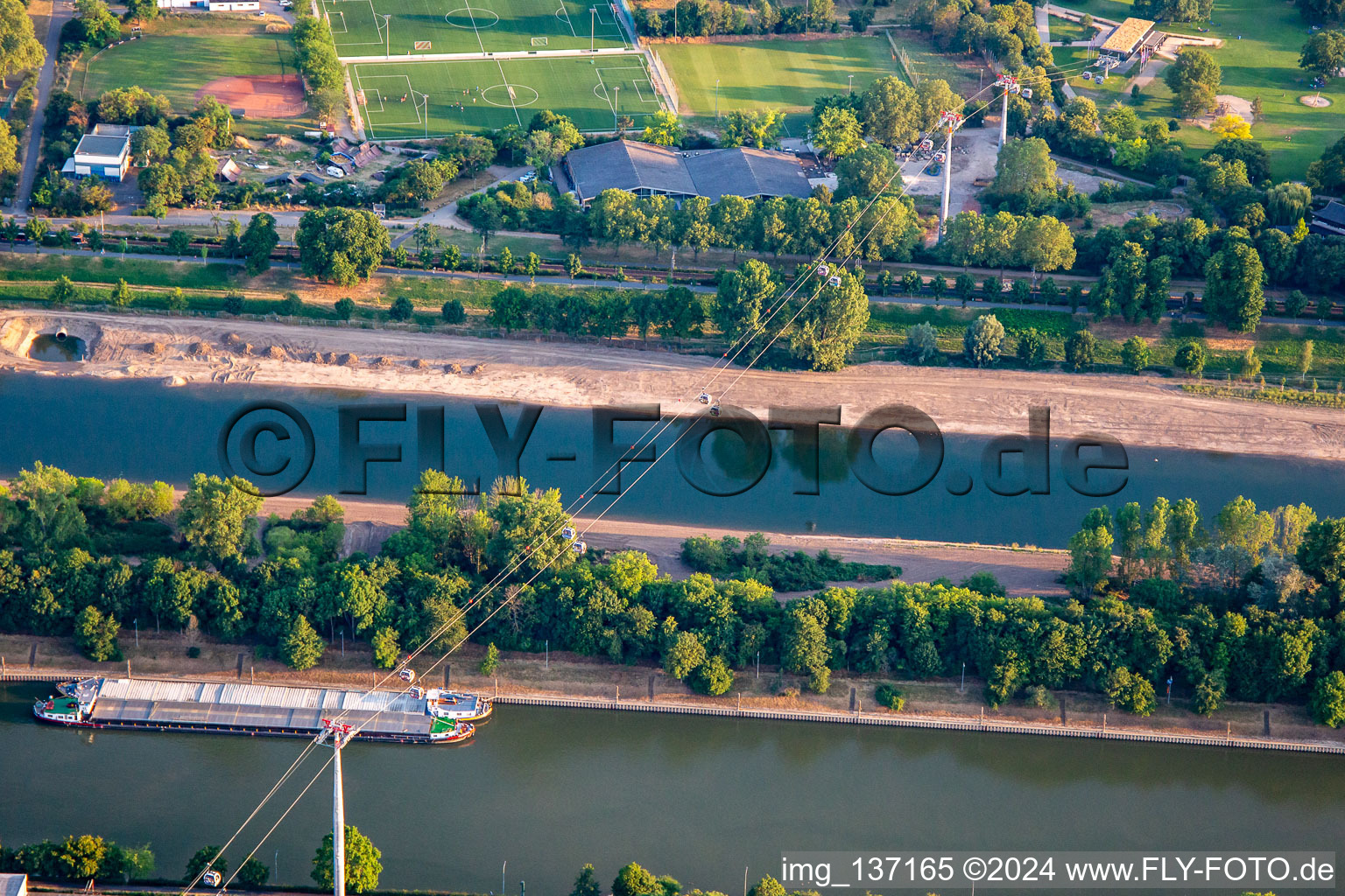 Cable car station over the Neckar from Spinelli to Luisen Park of the Federal Garden Show Mannheim BUGA 2023 in the district Neckarstadt-Ost in Mannheim in the state Baden-Wuerttemberg, Germany