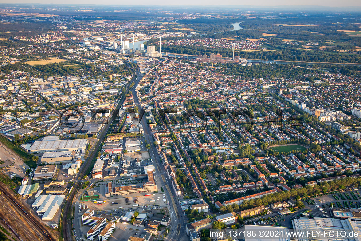 Neckarauerstraße from the north in the district Neckarau in Mannheim in the state Baden-Wuerttemberg, Germany