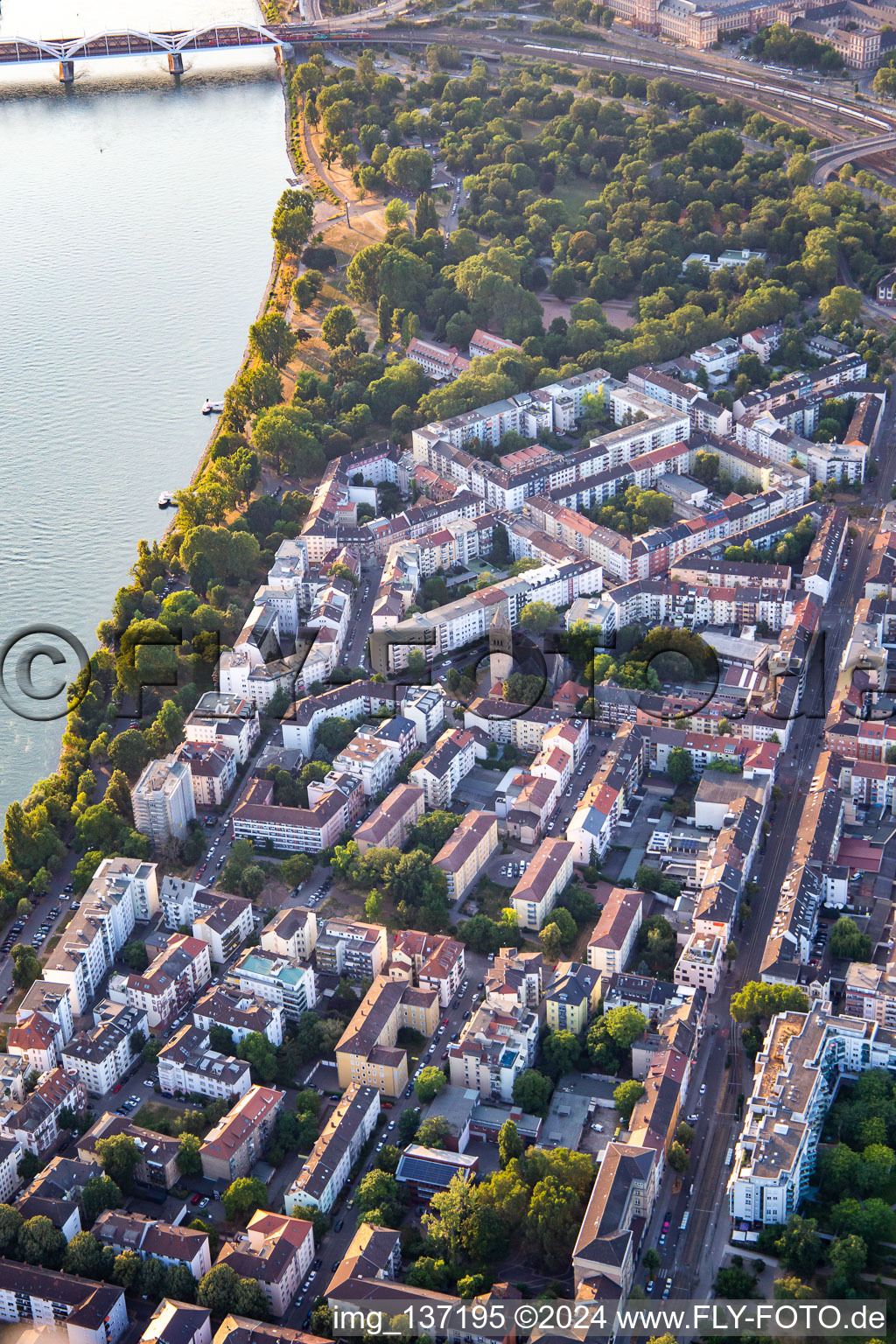 Bird's eye view of District Lindenhof in Mannheim in the state Baden-Wuerttemberg, Germany