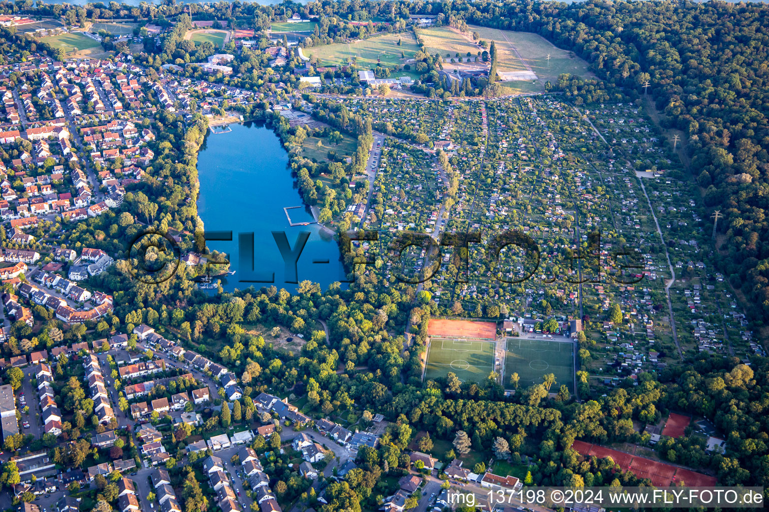 Oblique view of District Niederfeld in Mannheim in the state Baden-Wuerttemberg, Germany