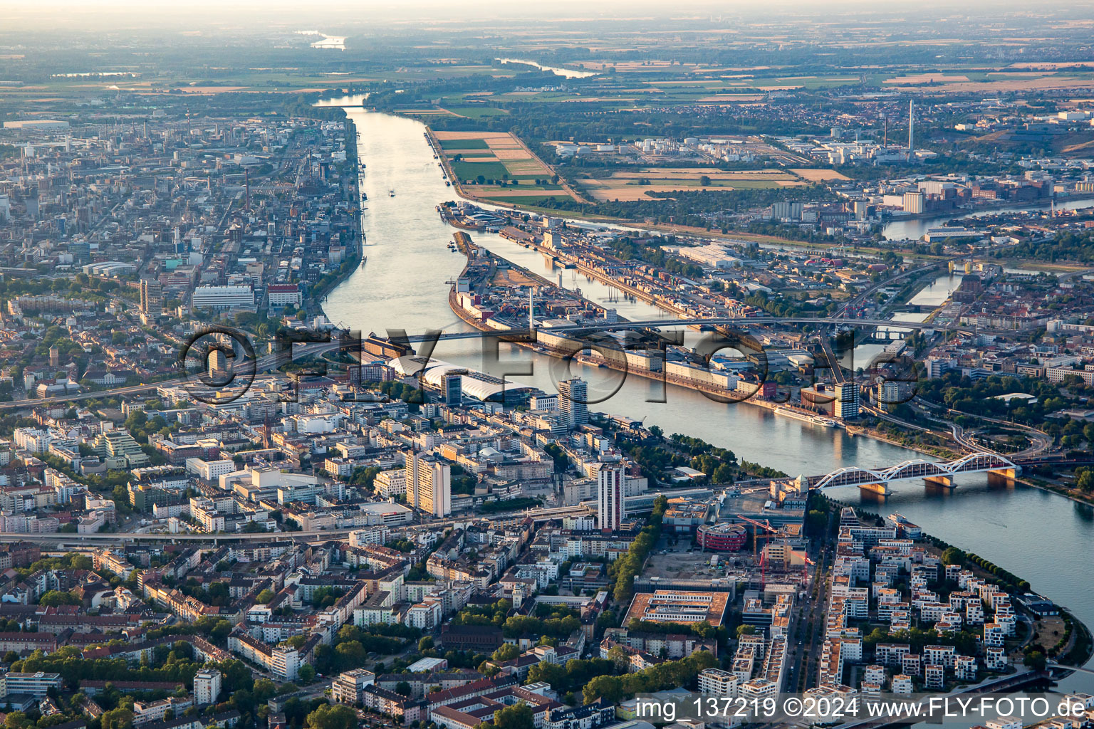 Rhine bridges to Mannheim from the south in the district Süd in Ludwigshafen am Rhein in the state Rhineland-Palatinate, Germany