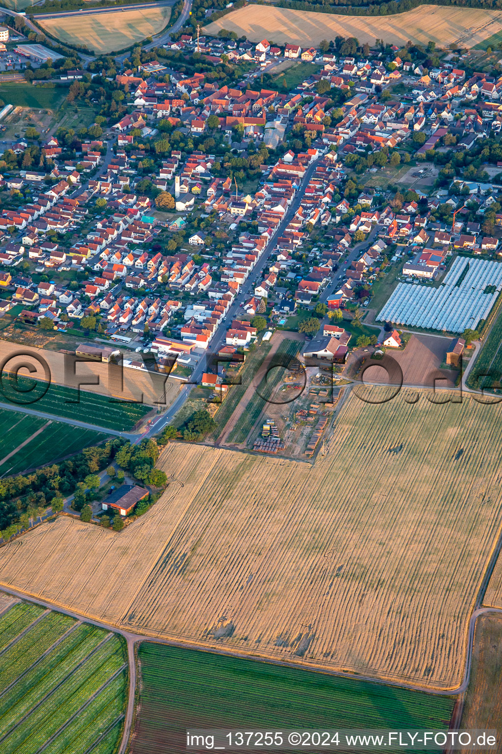 Aerial view of Bahnhofstr in Schwegenheim in the state Rhineland-Palatinate, Germany