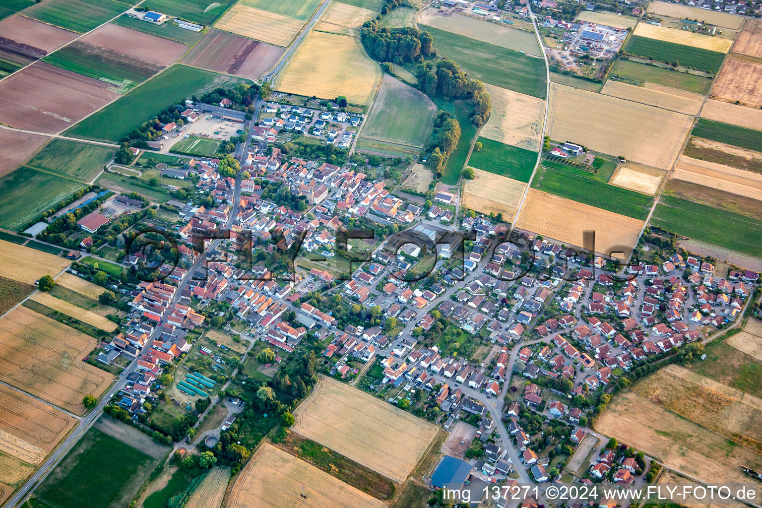 Aerial view of From northeast in Knittelsheim in the state Rhineland-Palatinate, Germany