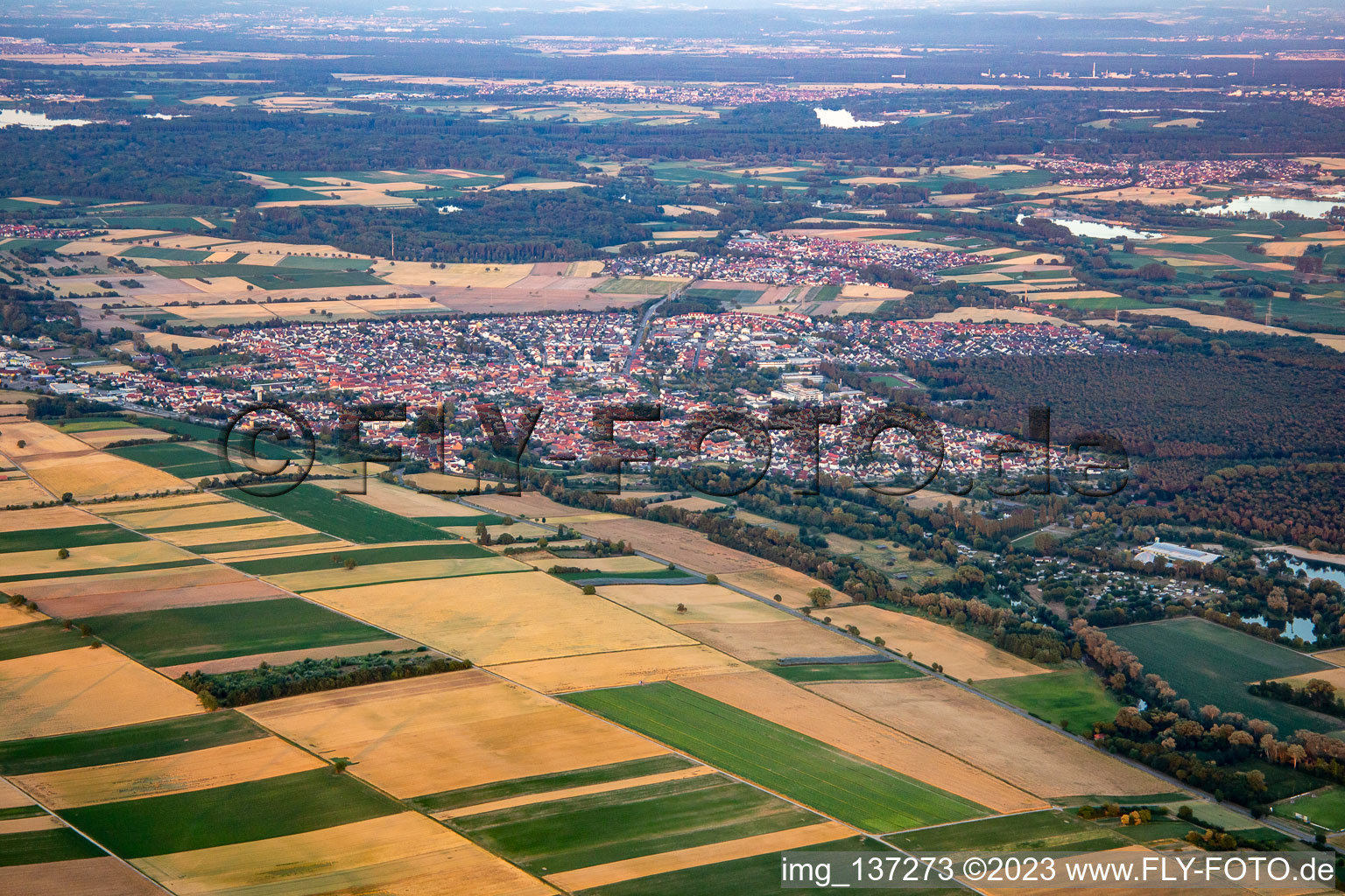 Aerial view of From northwest in Rülzheim in the state Rhineland-Palatinate, Germany