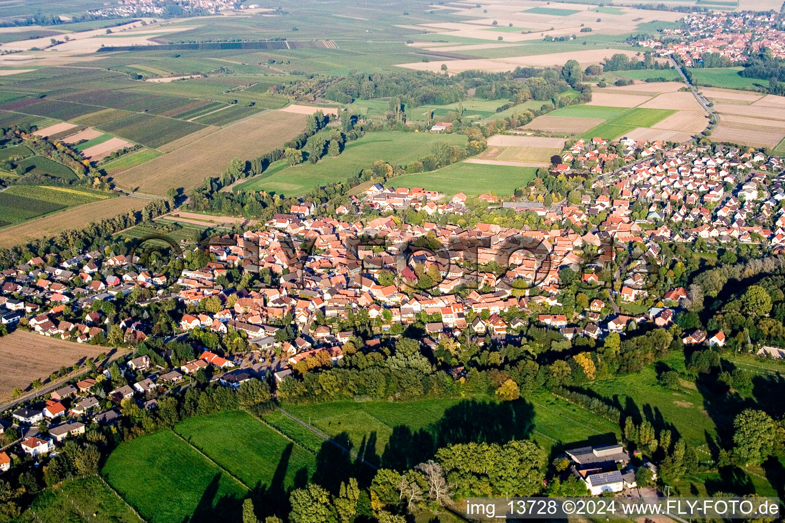 Drone image of District Billigheim in Billigheim-Ingenheim in the state Rhineland-Palatinate, Germany