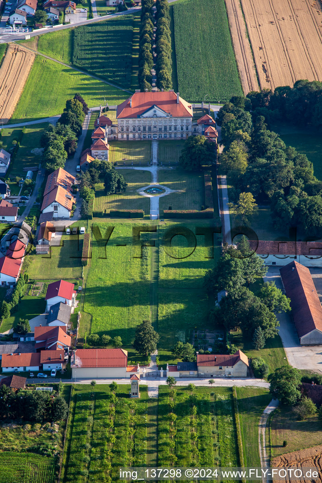 Aerial view of Dornau Castle Dvorec Dornav in Dornava in the state Slovenia, Slovenia