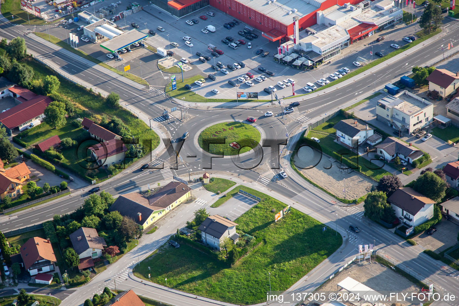 Roundabout with city coat of arms in Ptuj in the state Slovenia, Slovenia