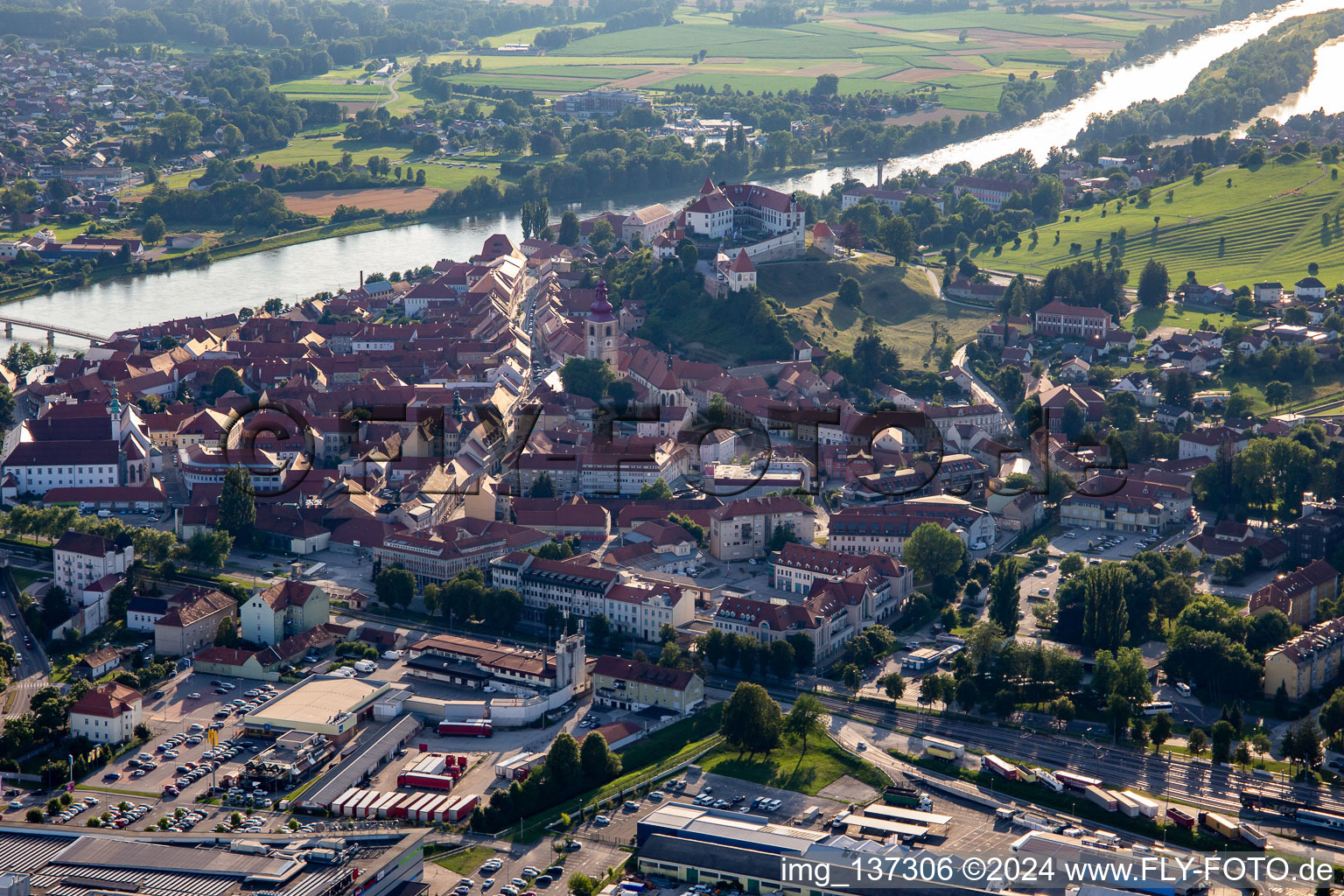 Old town from the west in Ptuj in the state Slovenia, Slovenia