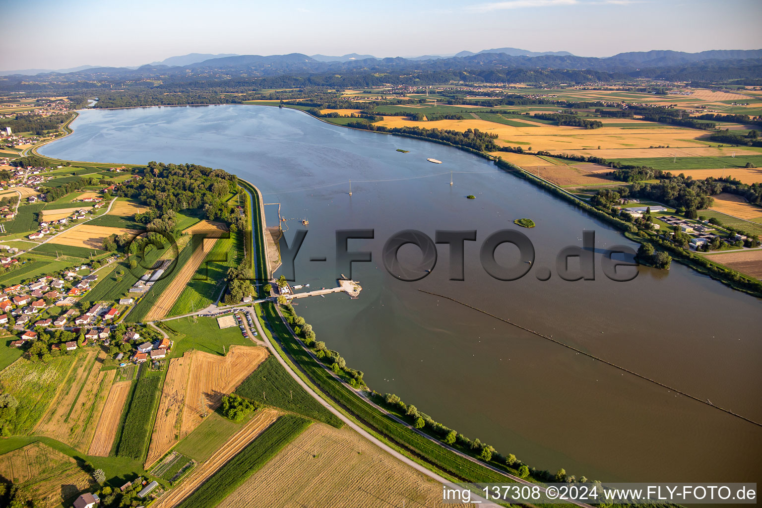 Ptujsko jezero reservoir from the northwest in Ptuj in the state Slovenia, Slovenia