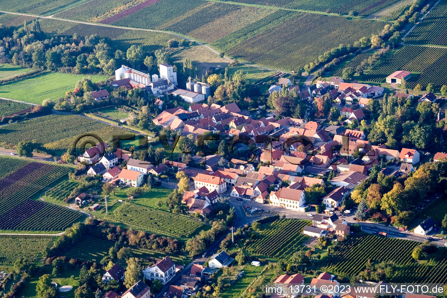 Aerial view of District Appenhofen in Billigheim-Ingenheim in the state Rhineland-Palatinate, Germany