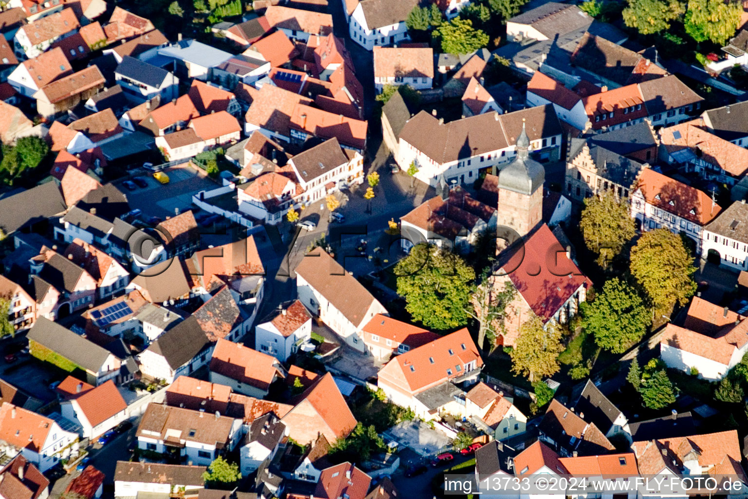 District Billigheim in Billigheim-Ingenheim in the state Rhineland-Palatinate, Germany seen from a drone