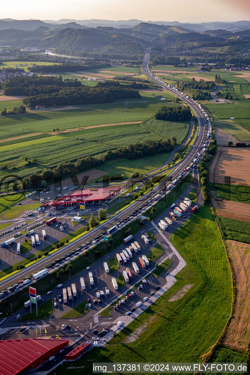 Traffic jam on the E59 in Maribor in the state Slovenia, Slovenia