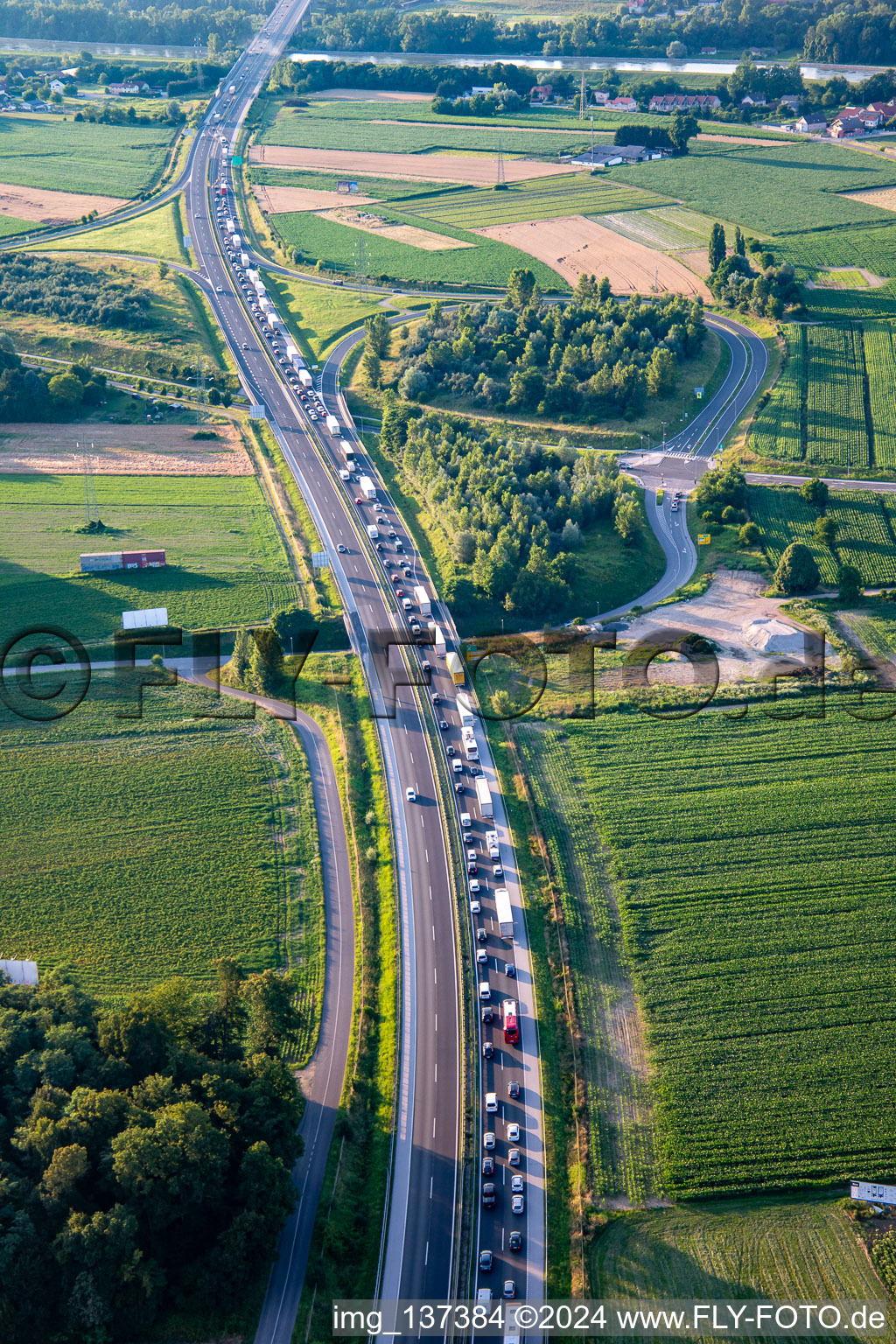 Aerial view of Traffic jam on the E59 in Maribor in the state Slovenia, Slovenia