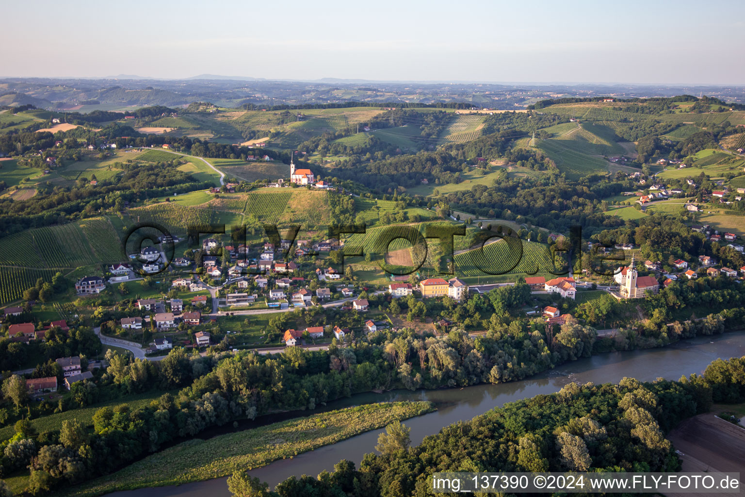 Aerial photograpy of Gorca Church - Marijina cerkev v Malečniku in Maribor in the state Slovenia, Slovenia