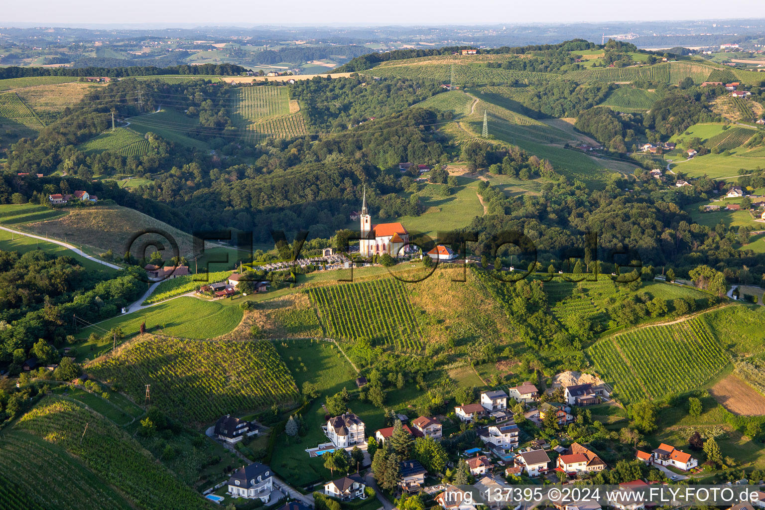 Oblique view of Gorca Church - Marijina cerkev v Malečniku in Maribor in the state Slovenia, Slovenia