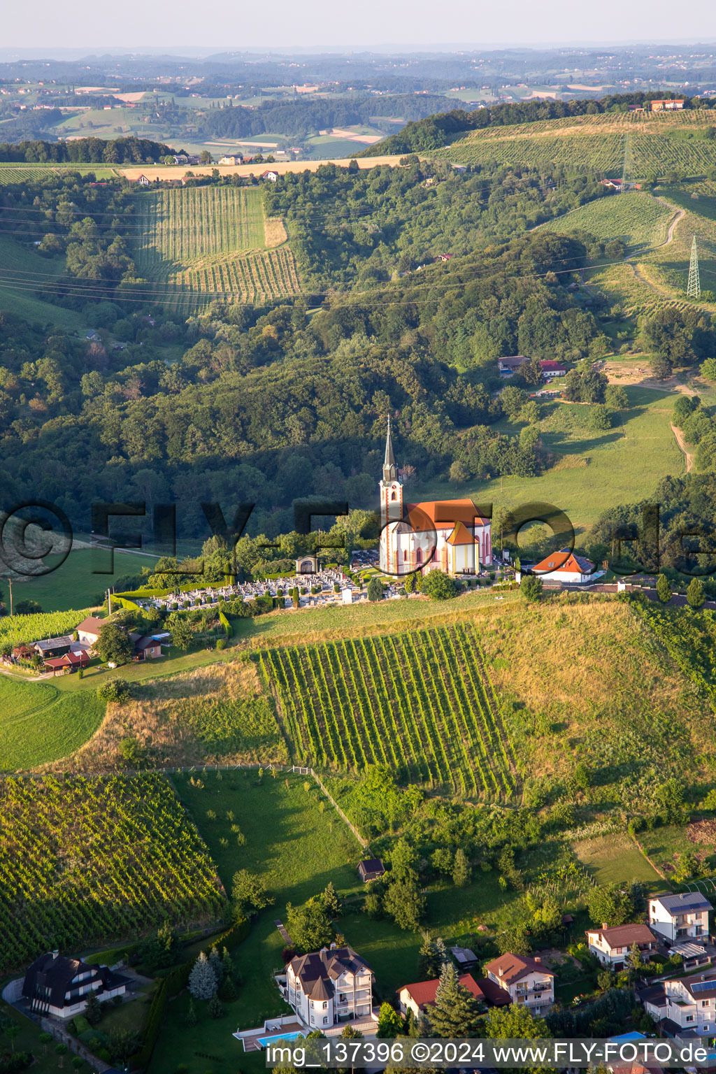 Gorca Church - Marijina cerkev v Malečniku in Maribor in the state Slovenia, Slovenia from above