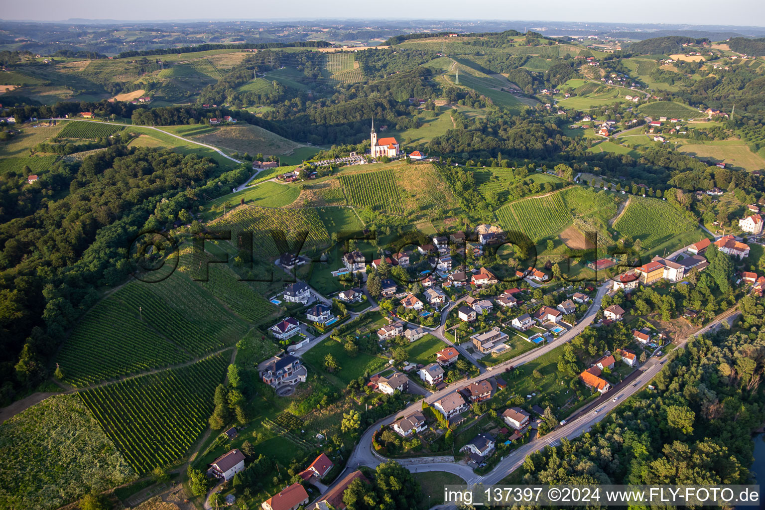 Village between river and vineyards in Maribor in the state Slovenia, Slovenia