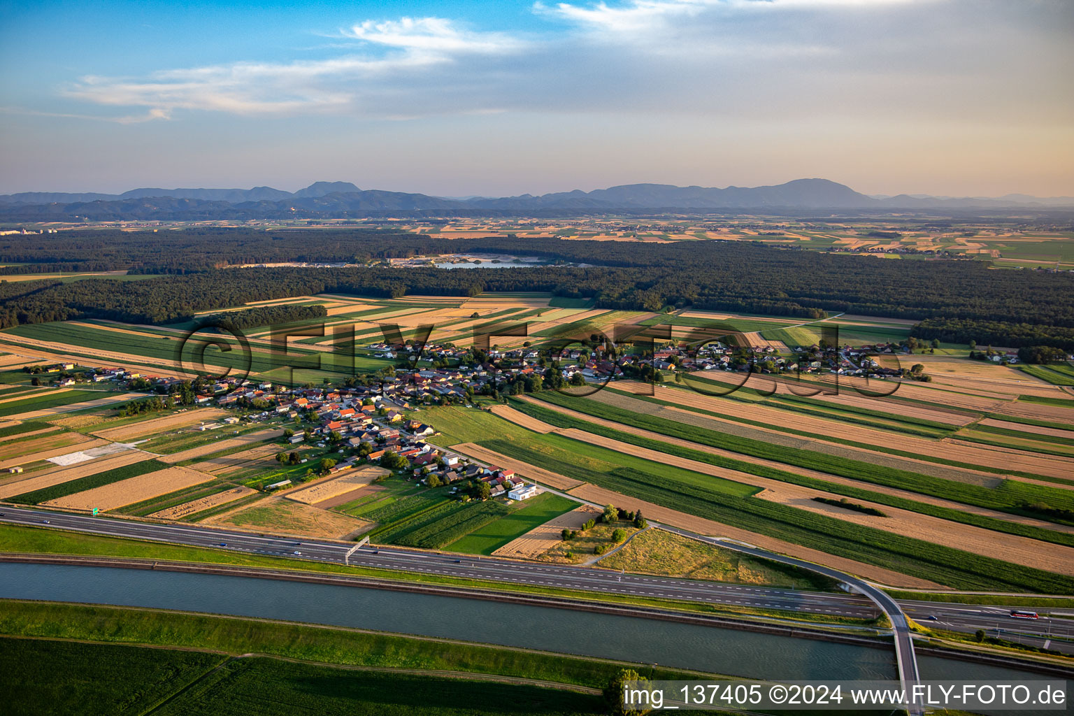 Village behind the E59 motorway in Starše in the state Slovenia, Slovenia