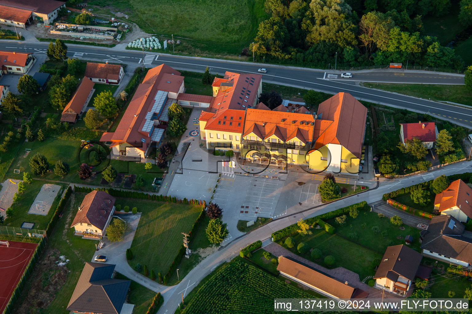 Aerial view of Golf Hotel Osnovna šola Hajdina in Hajdina in the state Slovenia, Slovenia