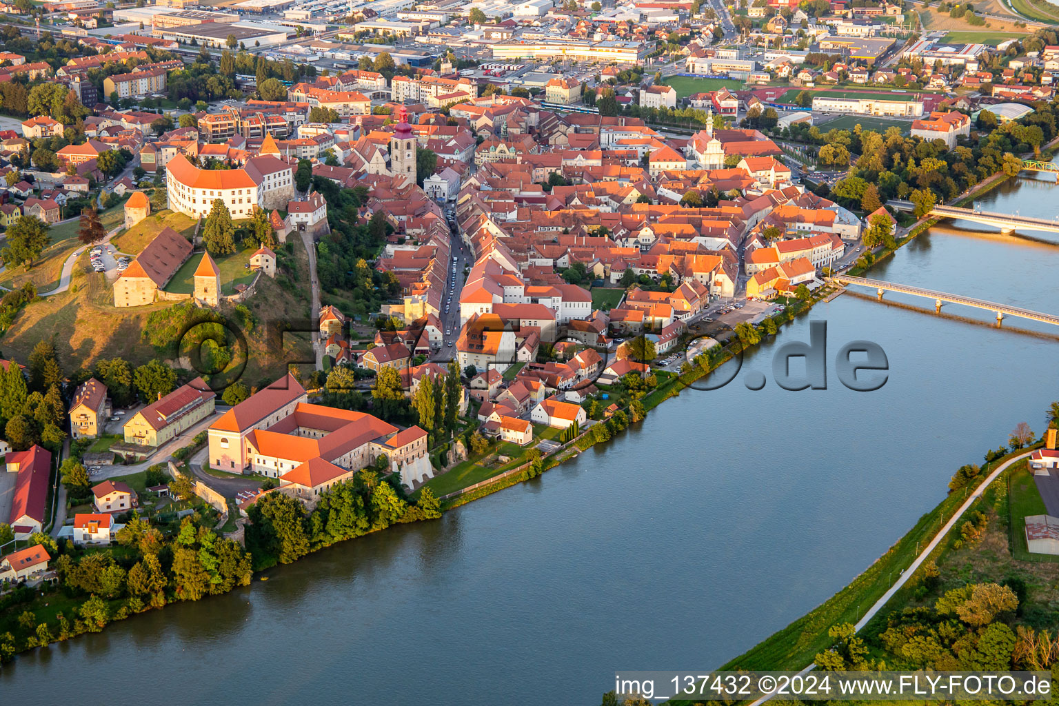 Bridges over the Drava on the banks of the Old Town in Ptuj in the state Slovenia, Slovenia