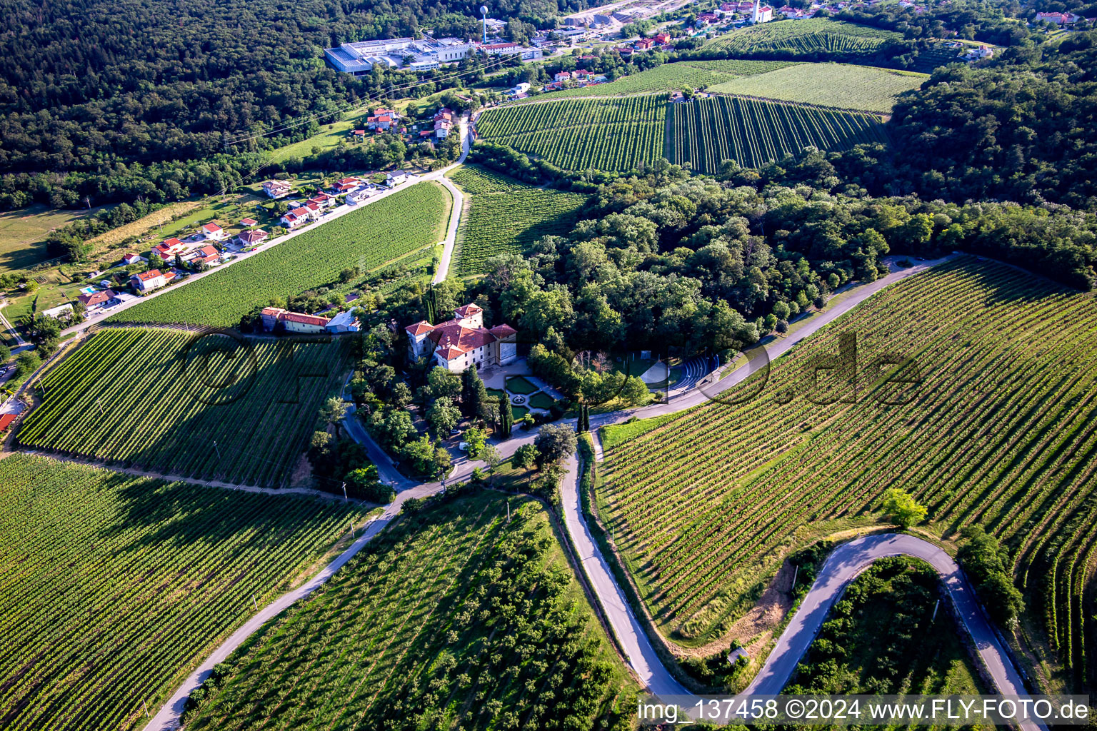 Aerial photograpy of Castle Kromberk / Goriški muzej Kromberk - Nova Gorica , Restavracija Grad Kromberk, Mateja Baga in the district Kromberk in Nova Gorica in the state Slovenia, Slovenia