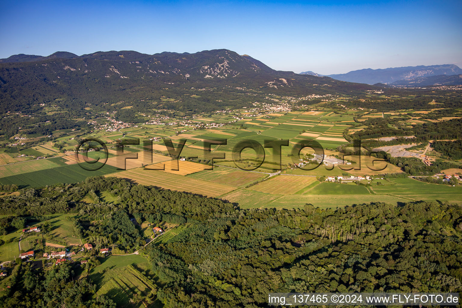 Aerial view of Lijak Valley from the west in Nova Gorica in the state Slovenia, Slovenia