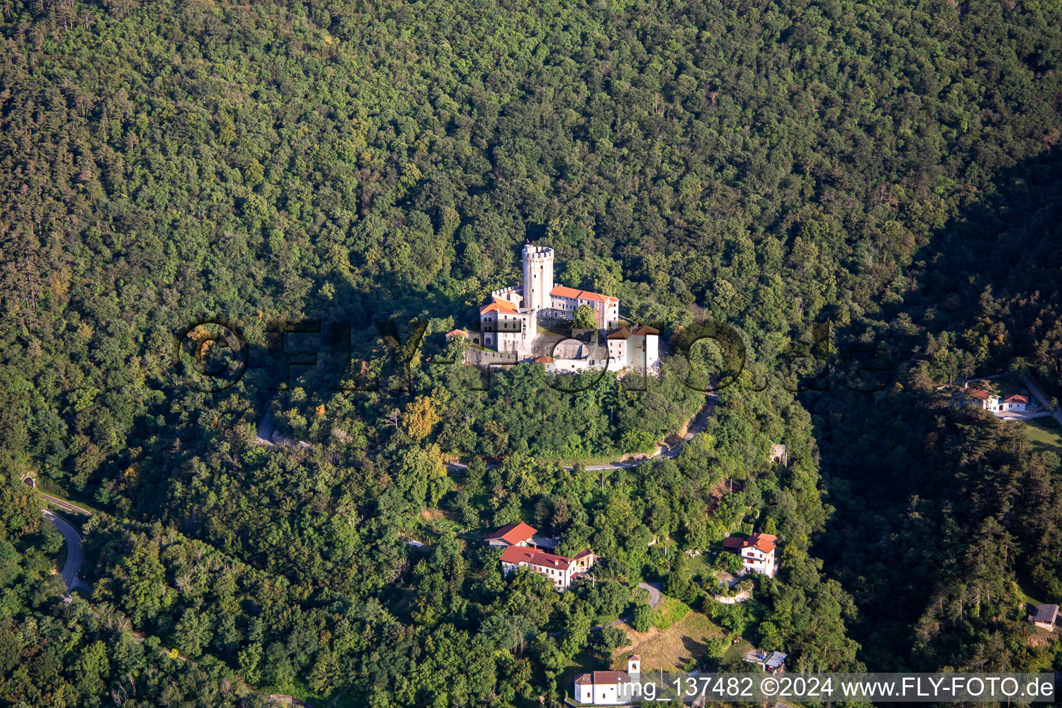 Aerial view of Castle / Grad Rihemberk in Nova Gorica in the state Slovenia, Slovenia