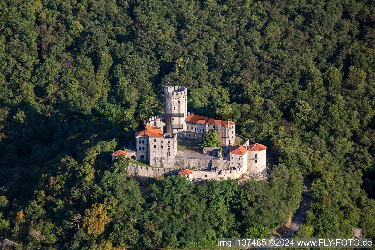 Oblique view of Castle / Grade Rihemberk in the district Branik in Nova Gorica in the state Slovenia, Slovenia