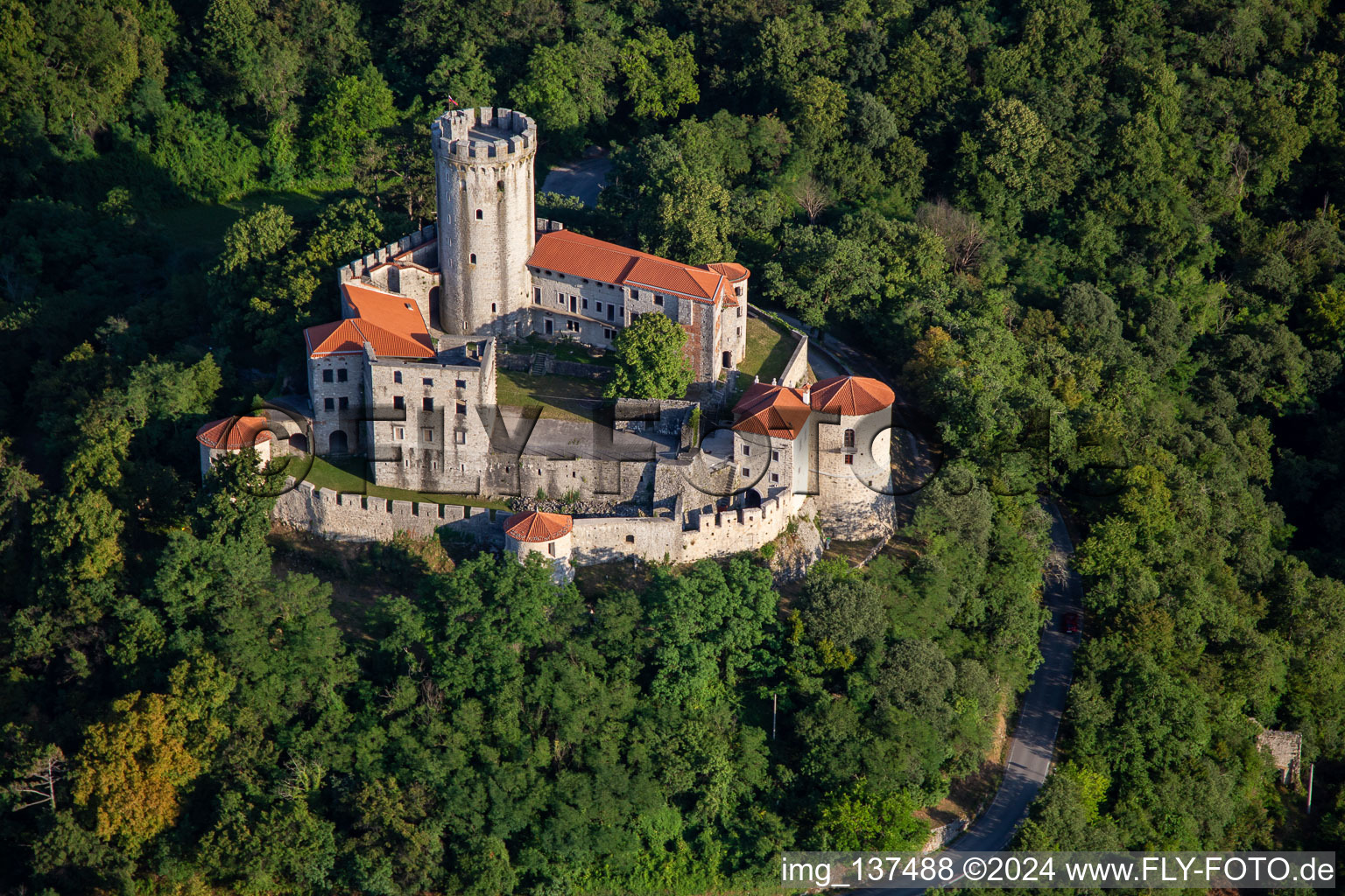 Castle / Grade Rihemberk in the district Branik in Nova Gorica in the state Slovenia, Slovenia from above