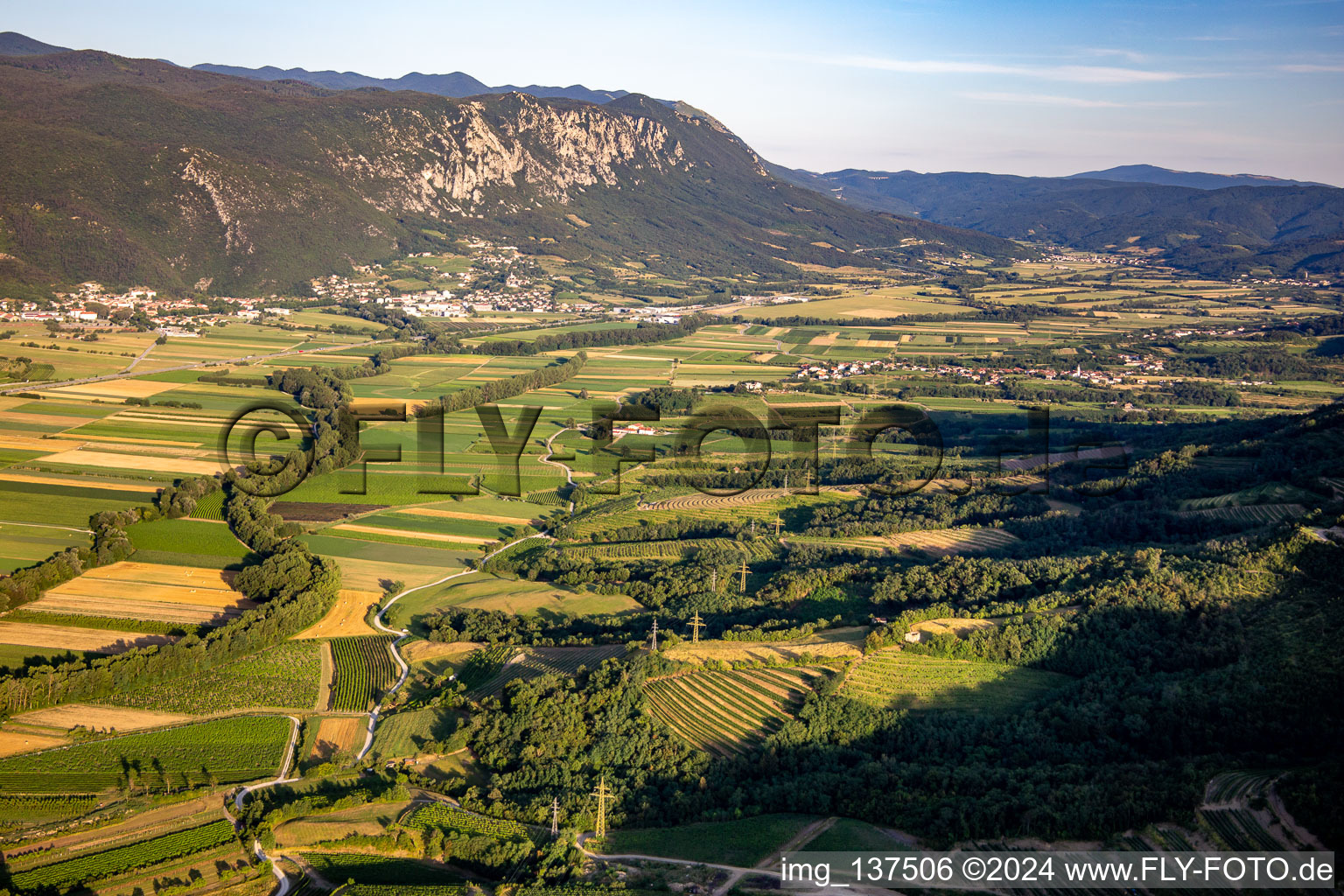 Aerial view of Valley at the foot of Ledenik na Nanosu National Park in Vipava in the state Slovenia, Slovenia