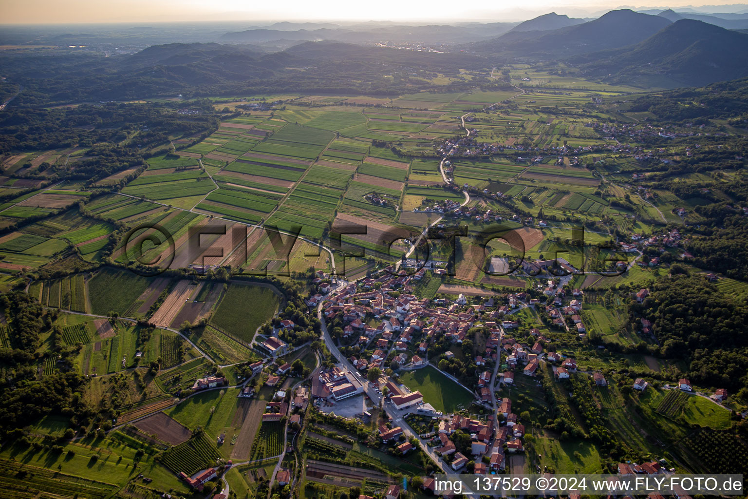 Lijak valley from the east at sunset in the district Schönpaß in Nova Gorica in the state Slovenia, Slovenia