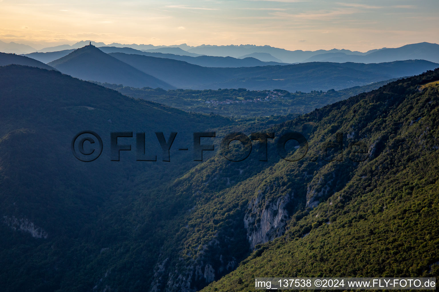 Aerial view of Church of Bazilika Svetogorske Matere Božje from the east in the district Sveta Gora in Nova Gorica in the state Slovenia, Slovenia