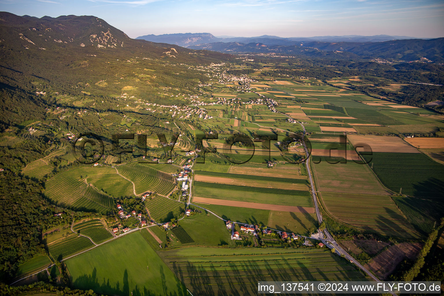 Lijak Valley from the west at sunset in Nova Gorica in the state Slovenia, Slovenia