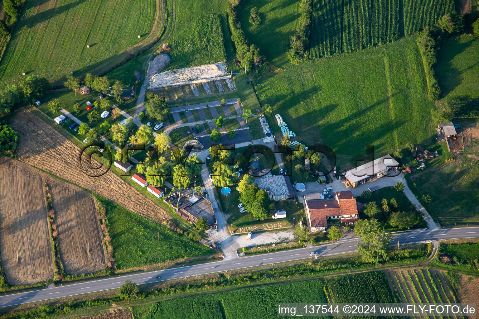 Aerial photograpy of Mobile Home & Camping Park Lijak in Nova Gorica in the state Slovenia, Slovenia