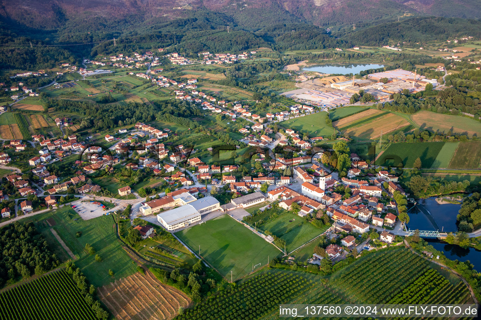 Aerial view of District Renče in Renče-Vogrsko in the state Slovenia, Slovenia