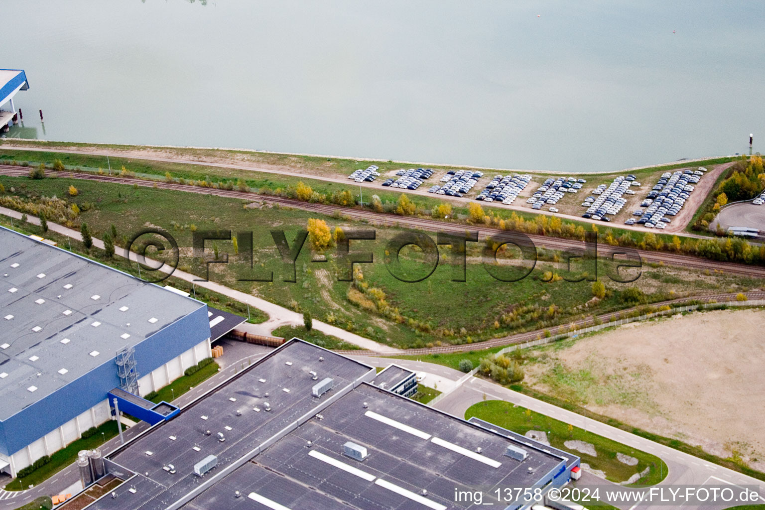 Aerial photograpy of Rhine port in Wörth am Rhein in the state Rhineland-Palatinate, Germany