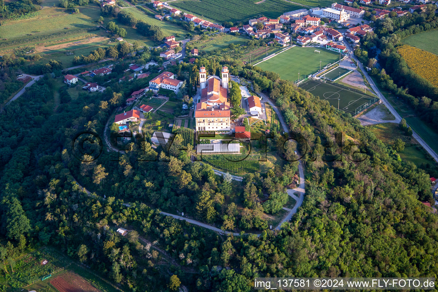 Aerial view of Castle / Mirenski grad in the district Miren in Miren-Kostanjevica in the state Slovenia, Slovenia