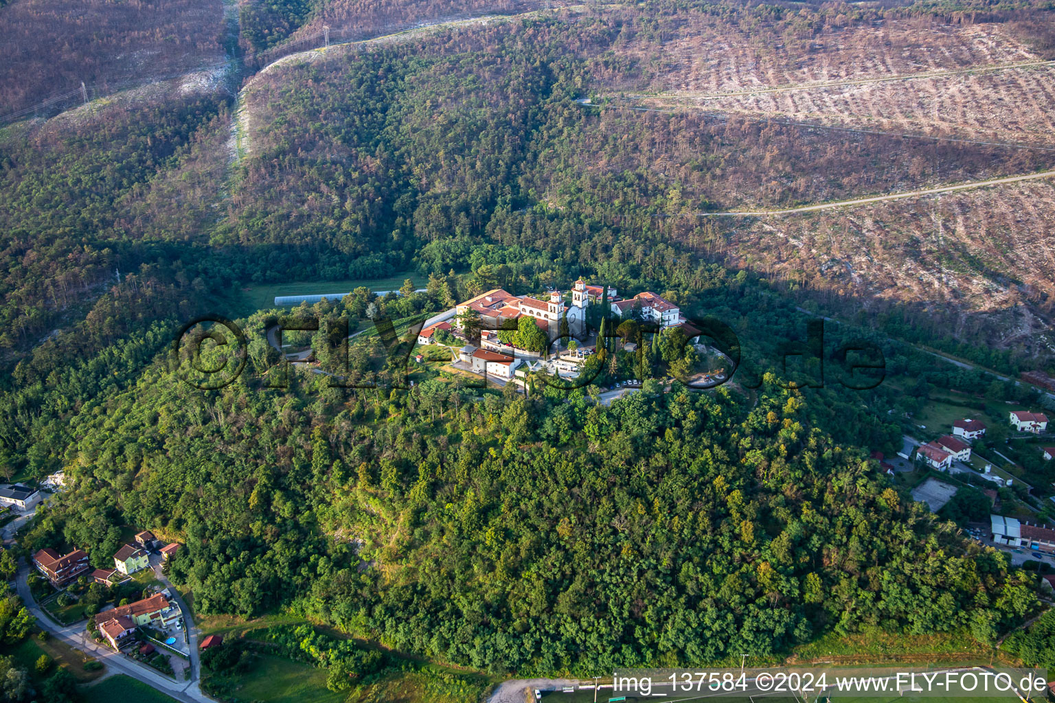 Miren Castle / Mirenski grad in Miren-Kostanjevica in the state Slovenia, Slovenia from above