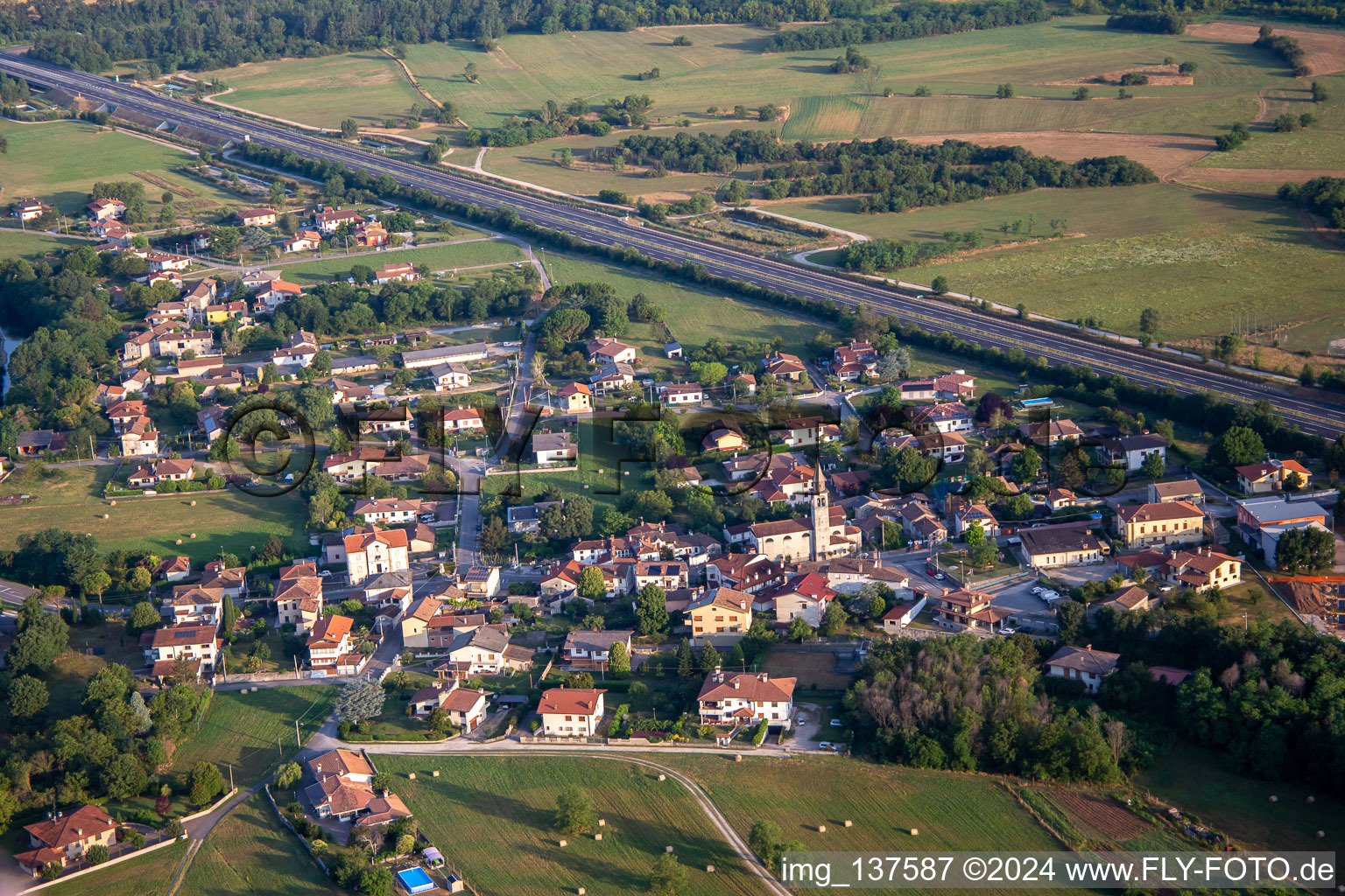 Aerial view of Savogna d’Isonzo in the state Gorizia, Italy