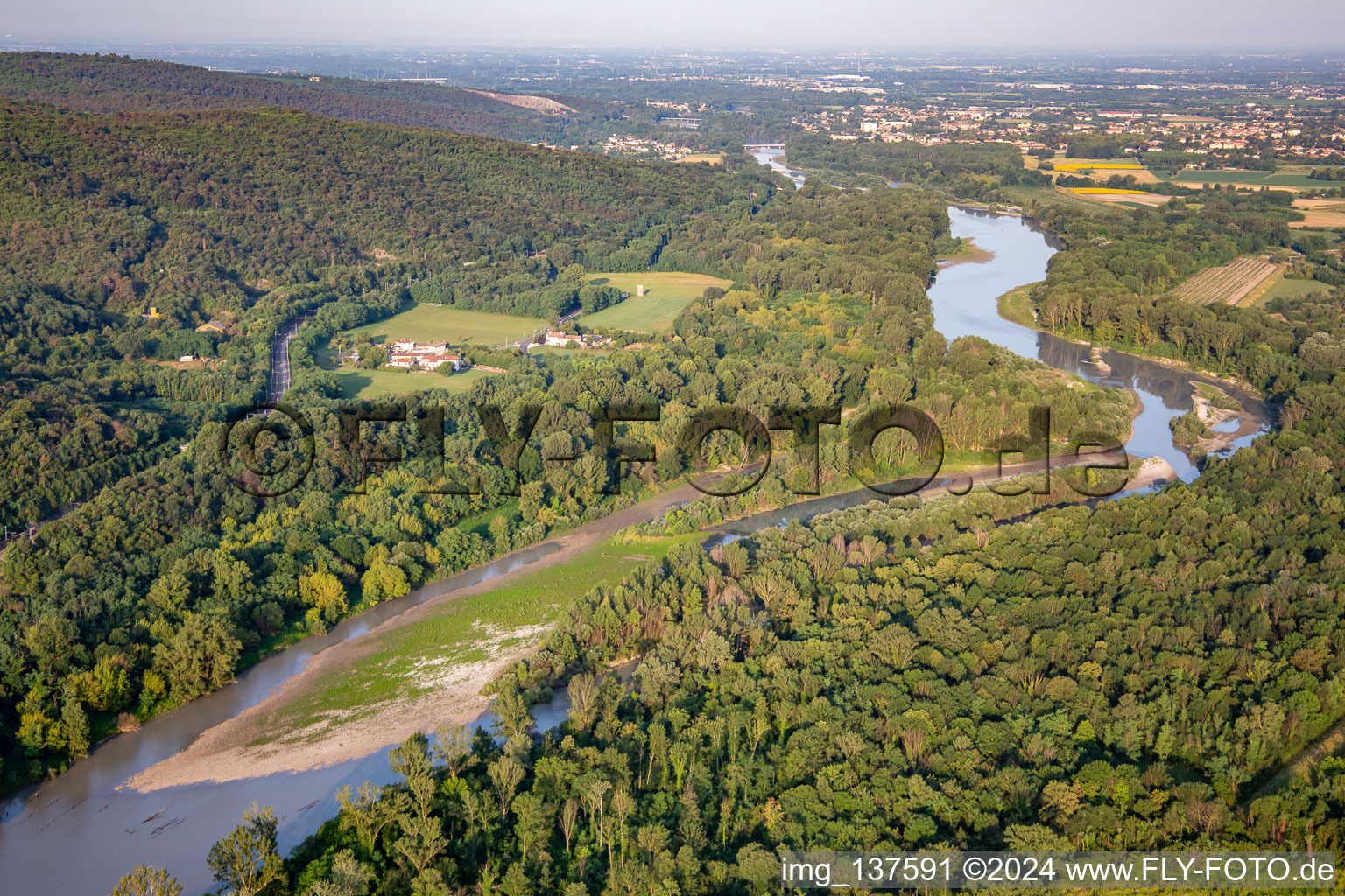 Sandbanks in the Isonzo in Sagrado in the state Gorizia, Italy