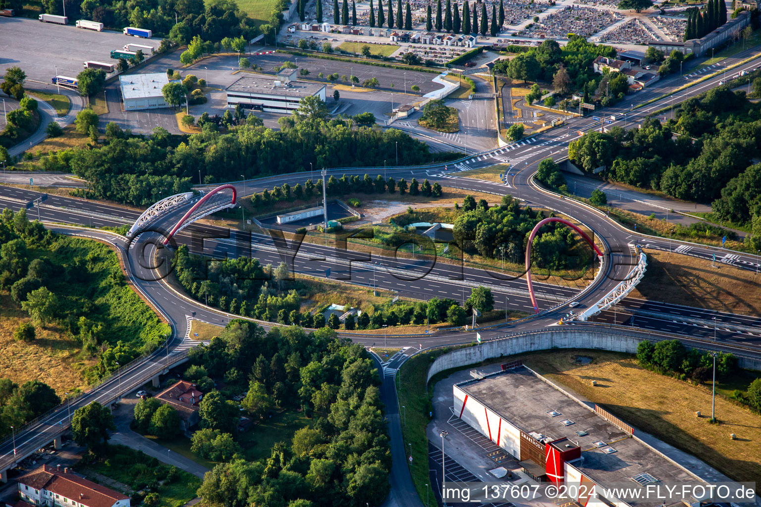 Roundabout over the A34 in Gorizia in the state Gorizia, Italy