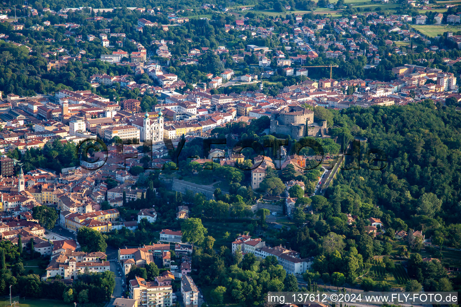 Gorizia Castle / Castello di Gorizia and Via Roma in Gorizia in the state Gorizia, Italy