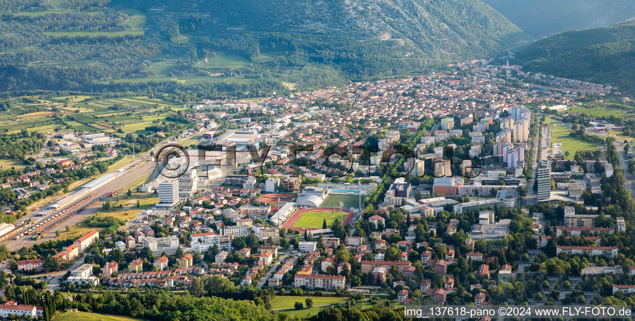 Aerial view of Downtown from the south in Nova Gorica in the state Slovenia, Slovenia