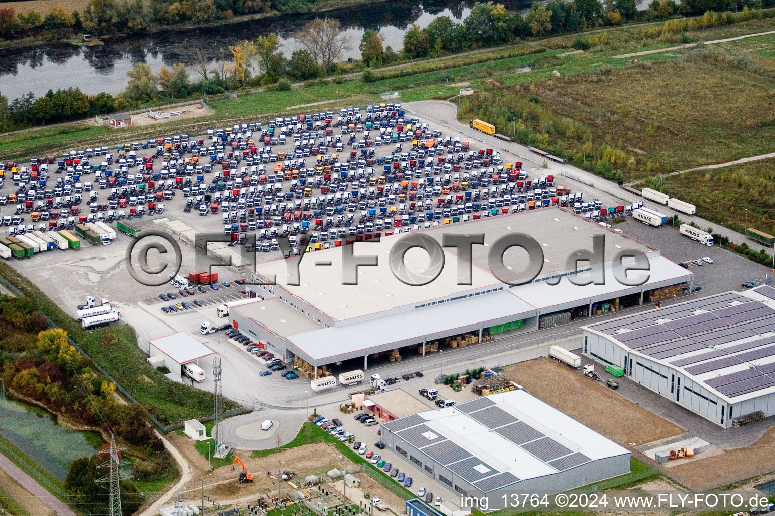 Aerial view of Oberwald Industrial Area in Wörth am Rhein in the state Rhineland-Palatinate, Germany