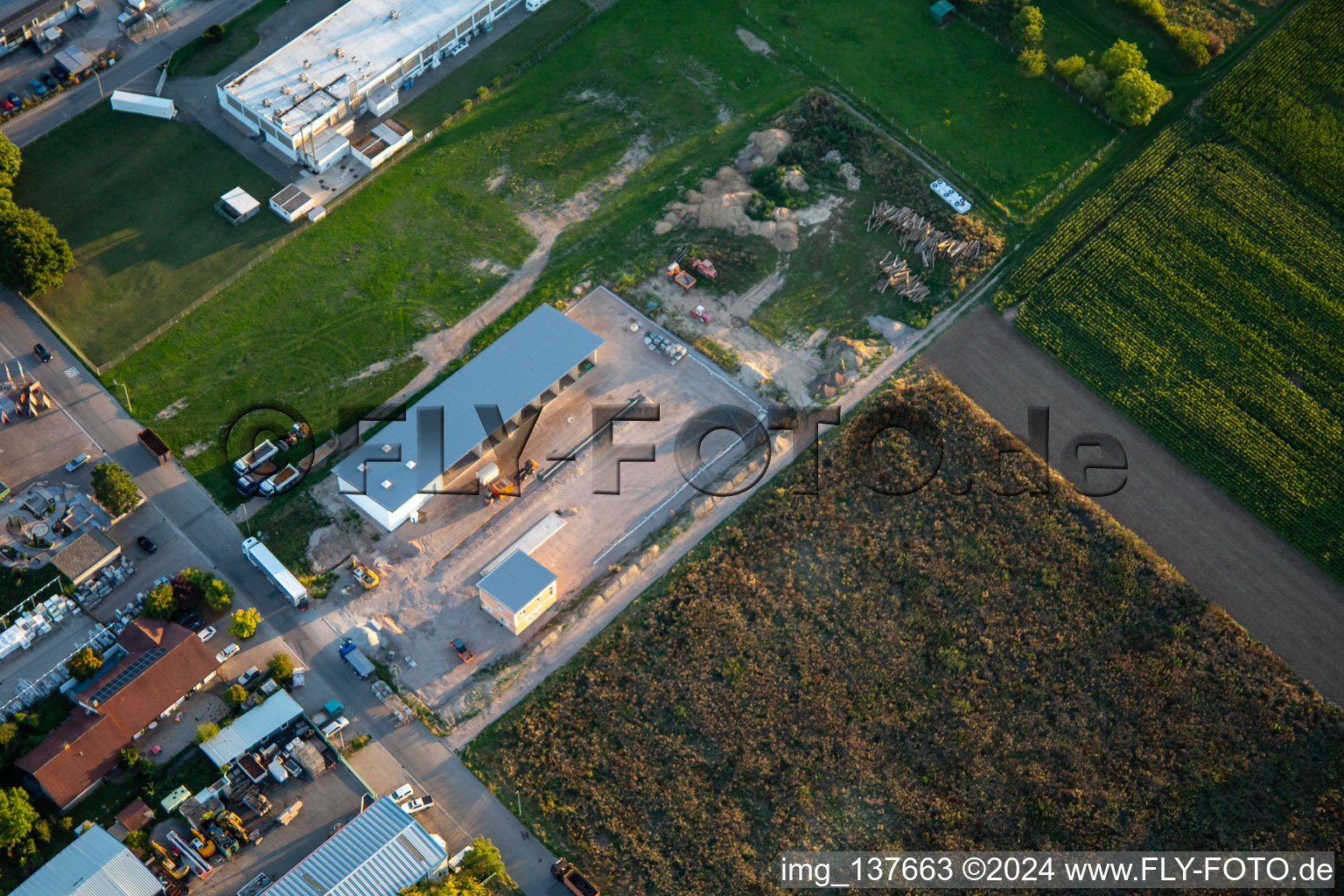 Aerial view of Industriestr in Billigheim-Ingenheim in the state Rhineland-Palatinate, Germany