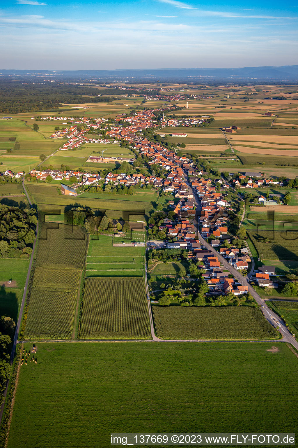 Aerial photograpy of From the west in Schleithal in the state Bas-Rhin, France