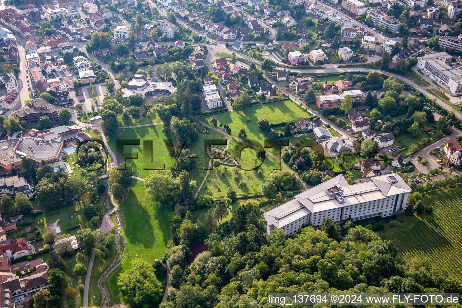 Spa park behind the Edith Stein Clinic in Bad Bergzabern in the state Rhineland-Palatinate, Germany